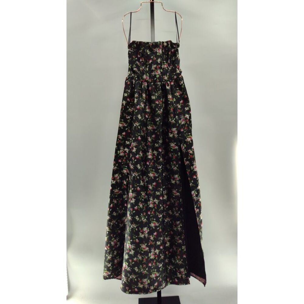 Lulu's Elegant Black Floral Strapless Gown - Picture 2 of 3